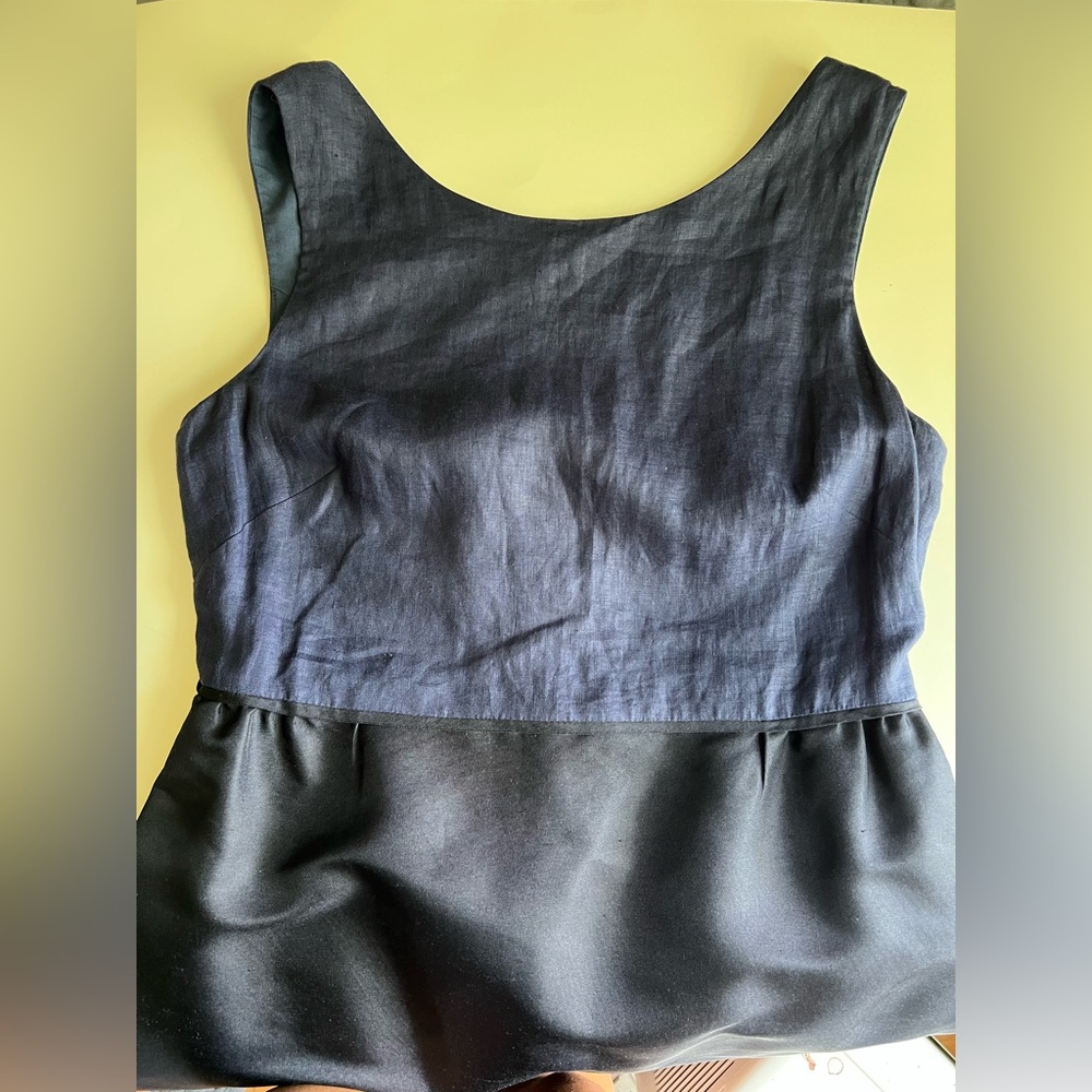J. Crew Collection Navy and Black Dress Sleeveless Silk, Linen, Cotton Size 12 - Picture 8 of 13